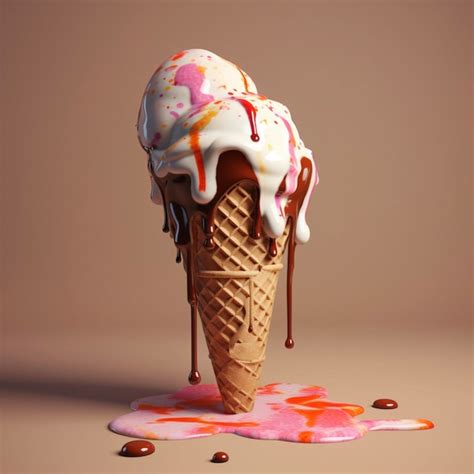 Premium Ai Image Melting Ice Cream Cone Generative Ai