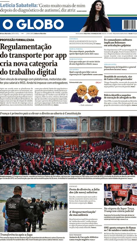 Capa O Globo Edição Terça 5 de Março de 2024