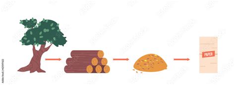 Paper Production Scheme Isolated On White Background Cardboard And