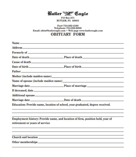 Free Printable Obituary Template