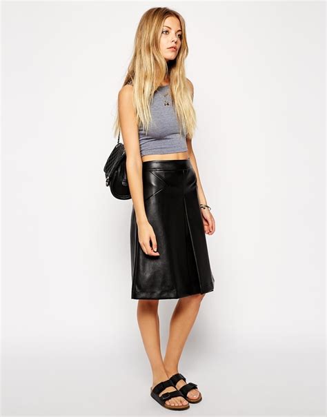 Asos Collection A Line Skirt With Invert Pleat In Leather Look 74