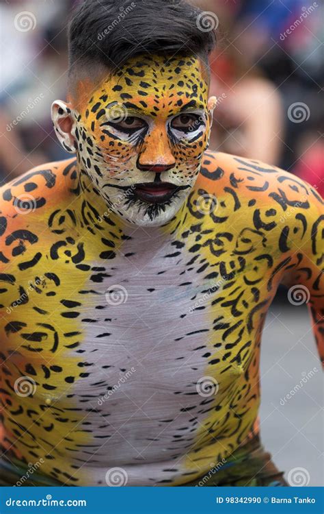 Man With Painted Face And Body Editorial Image Image Of Colorful