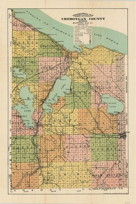 Topographical Map Of Cheboygan County Michigan Curtis Wright Maps