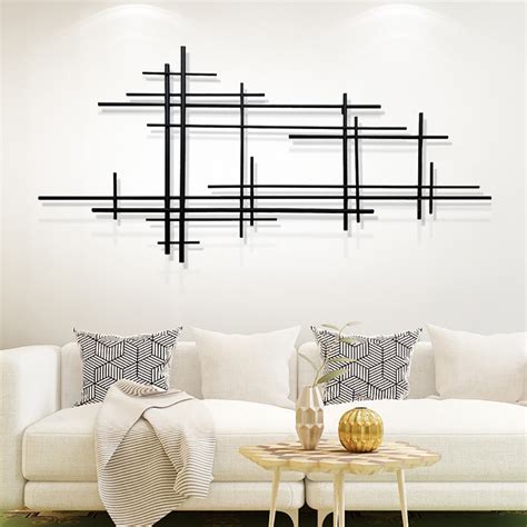 Minimalist Black Metal Wall Decor With Vertical Lines Invastor