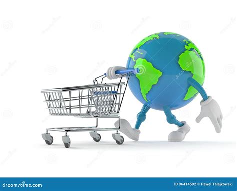 World Globe Character With Shopping Cart Stock Illustration