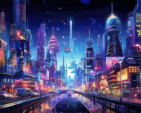 Premium Photo Futuristic Neon Cityscape At Night