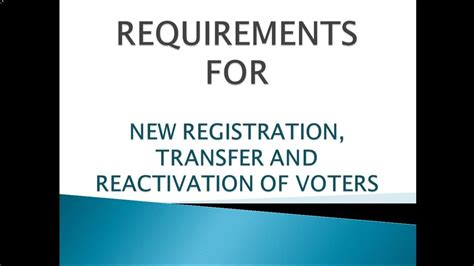 Comelec Requirements For Voters New Registration Transfer