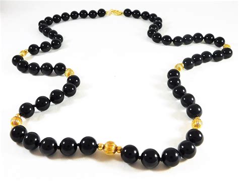 Exotic Black Onyx And 14k Gold Beaded Necklace From Edbergjewelry On