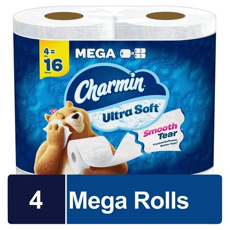 Charmin Ultra Soft Smooth Tear Toilet Paper 224 Sheets Per Roll 4 Mega Rolls 003077208806