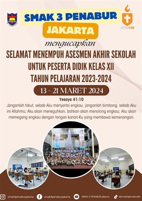 Selamat Menempuh Ujian Akhir Sekolah 2024 Kelas Xii Smak 3 Penabur Jakarta