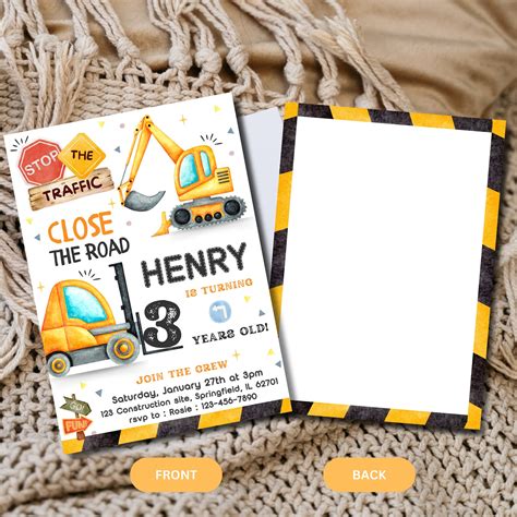 Editable Construction Theme Invitations Construction Birthday