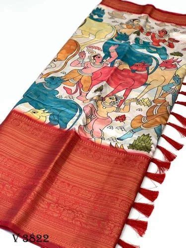 Lalita Soft Banarasi Silk Kalamkari Flower Print Designe Party Wear