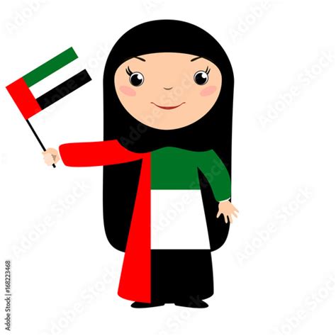 Smiling Chilld Girl Holding A Uae Flag Isolated On White Background