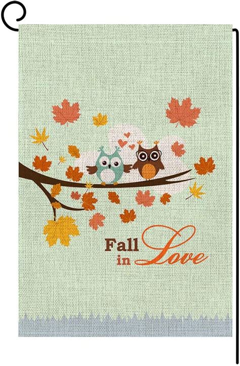 Amazon BLKWHT 173683 Fall In Love Leaves Owls Small Garden Flag