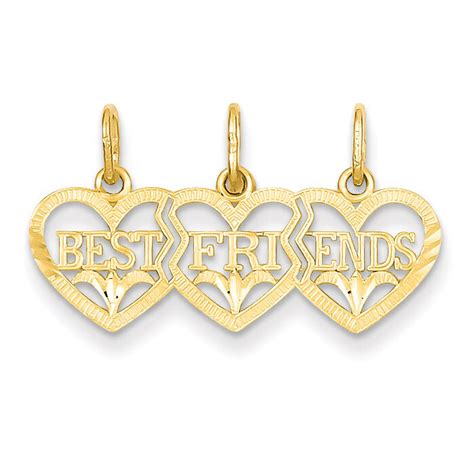 Triple Heart Diamond Cut Best Friends Break Apart Pendant K Gold