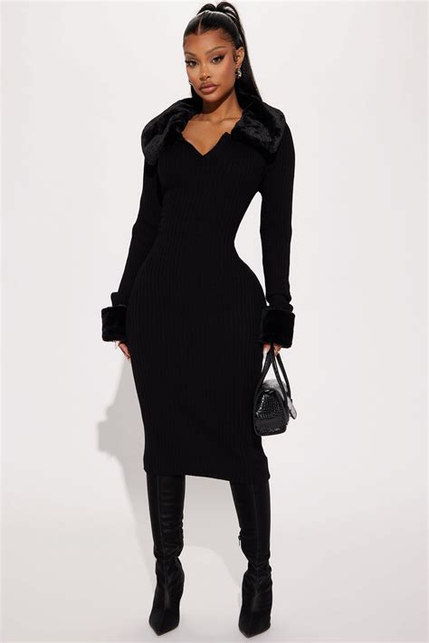 Majestic Elegance Collar Midi Dress Black Fashion Nova Dresses