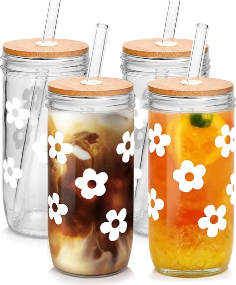 Amazon Anotion Cute Glass Cups With Lids And Straws Mason Jars