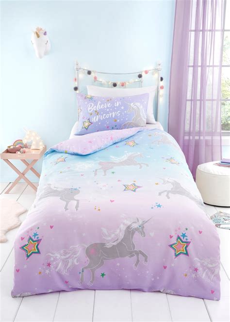 Bedlam Ombre Unicorn Glow In The Dark Lilac Duvet Cover Set Matalan