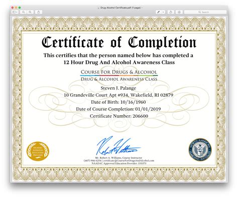 Certificate Of Completion Drug Treatment