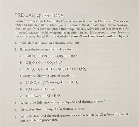 Solved Pre Lab Questions Answer The Questions Below In The