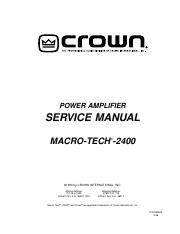 DIAGRAMA CROWN 2400 MACRO-TECH.pdf - Macro-Tech 2400 Amplifier Service Manual POWER AMPLIFIER ...