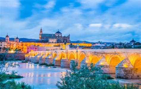 Night View Over The Roman Bridge In Cordoba Spain Stock Photo Image