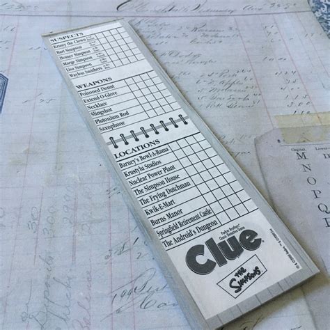 Clue Simpsons Vintage The Simpsons Clue Score Sheets Pcs Great