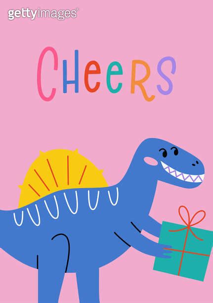 Birthday Card With Smiling Tyrannosaurus Dinosaur Giving Present