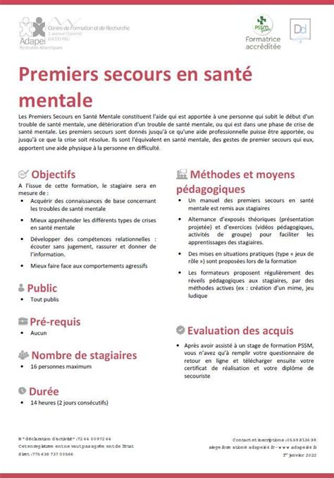 Nouvelle formation Premiers secours en santé mentale Adapei des