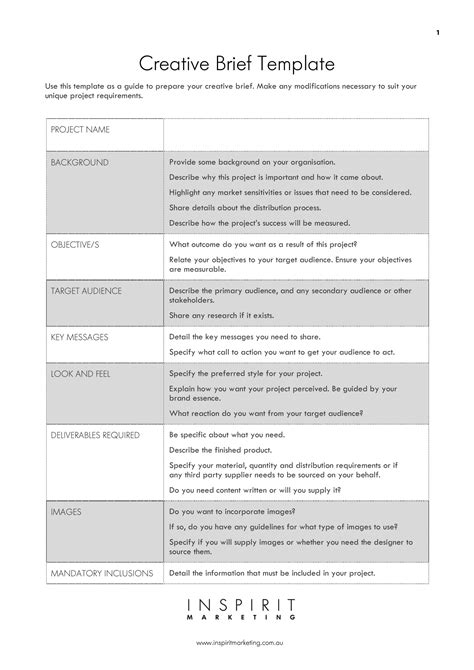 Marketing Project Brief Template