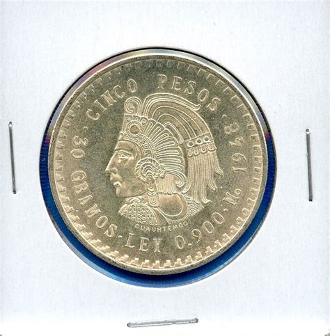 1947 Mexico 5 Peso Cuauhtémoc Silver Coin 35 BU 1947 Brilliant