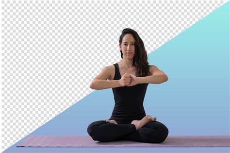 Premium PSD Woman In Black Sportswear Practices Yoga Doing Padmasana