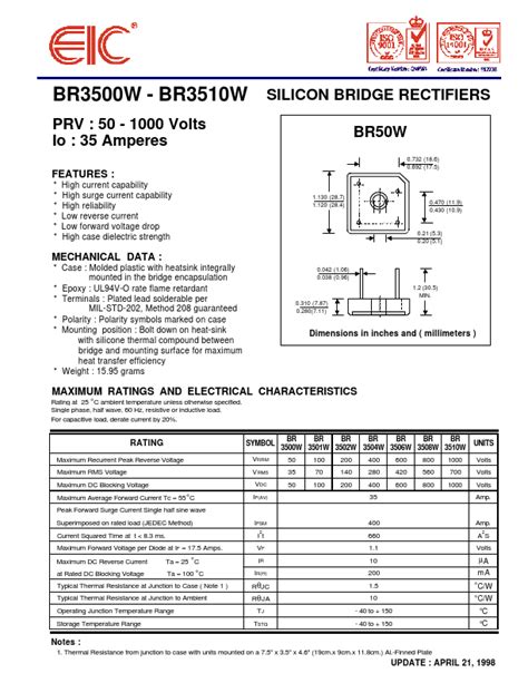 Br W Datasheet Silicon Bridge Rectifiers