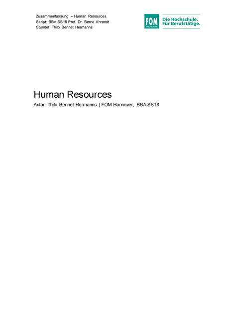 Zusammenfassung Human Resources Zusammenfassung Human Resources