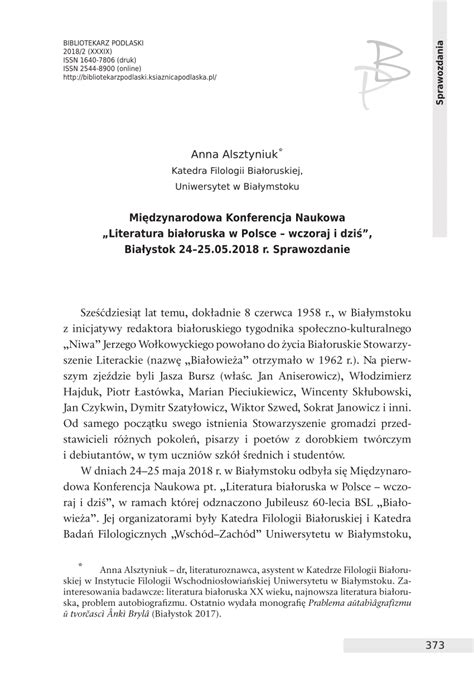 PDF Międzynarodowa Konferencja Naukowa Literatura białoruska w