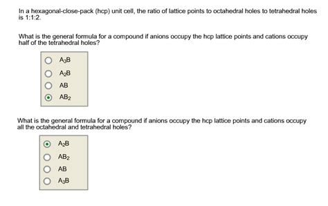 Solved In a hexagonal-close-pack (hcp) unit cell, the ratio | Chegg.com