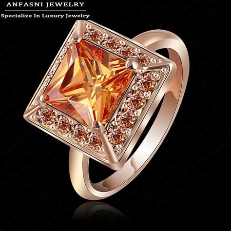 Trendy Square Zircon Ring Real 18k Rose Gold Plated Genuine Swa Stellux Austrian Crystal Female