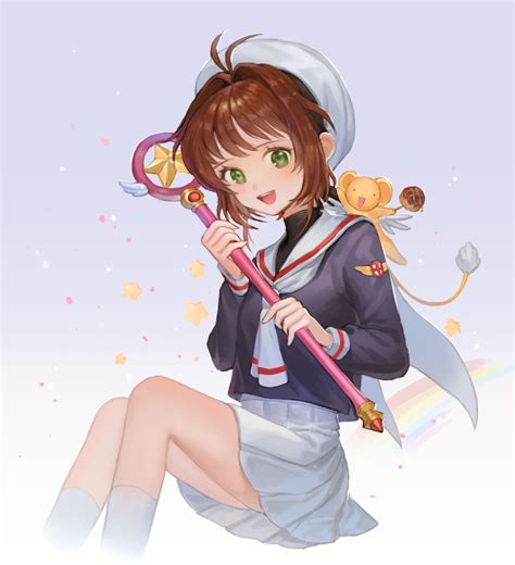 Safebooru 1girl Antenna Hair Black Shirt Brown Hair Cardcaptor Sakura