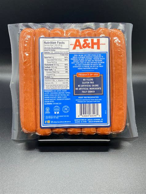 A And H All Beef Reduced Fat And Sodium Kosher Hot Dogs 12 Oz Shop