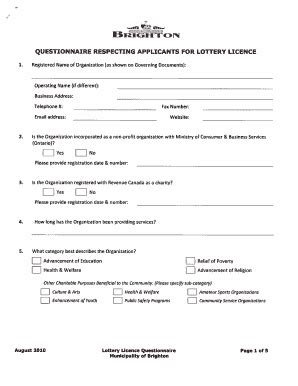 Fillable Online Questionnaire Respectins Applicants For Lottery Licence