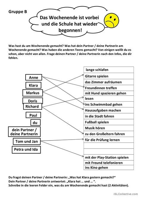 Was hast du am Wochenende gemacht a Deutsch DAF Arbeitsblätter pdf doc