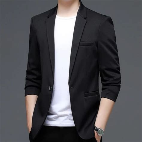 Jual Jas Blazer Pria Hitam Semi Formal Kancing Satu Slim Fit Shopee