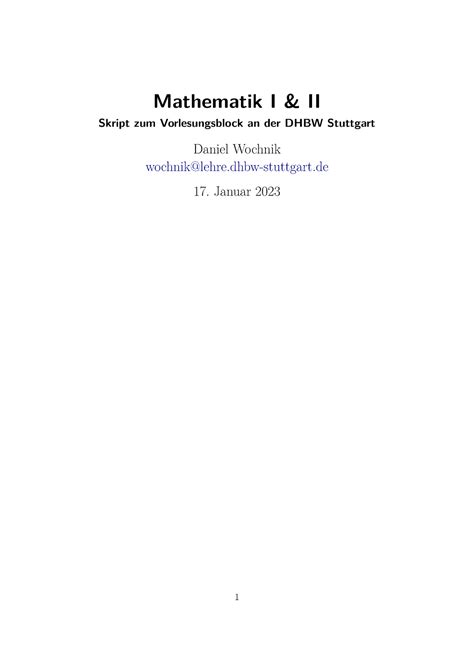 Skript Mathematik I II Wintersemester Mathematik I II Skript Zum