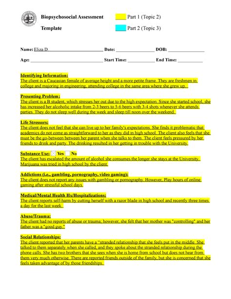 How To Write A Biopsychosocial Assessment Free Printable Templates