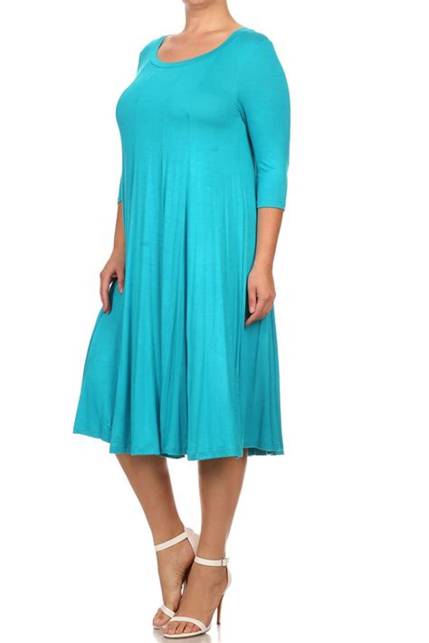 Moa Collection Plus Size Womens 3 4 Sleeves Solid Dress