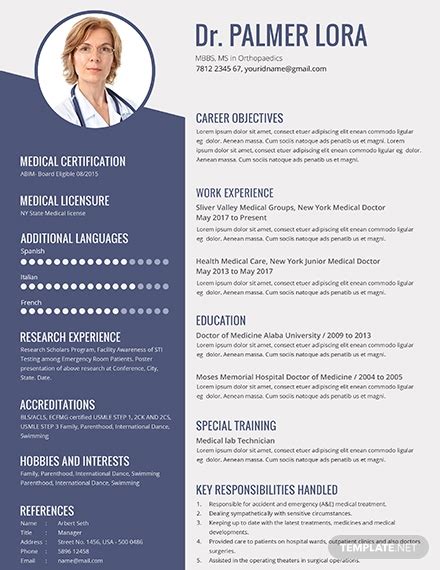 Medical Resume 10 Examples Format Word Photoshop Publisher Pdf