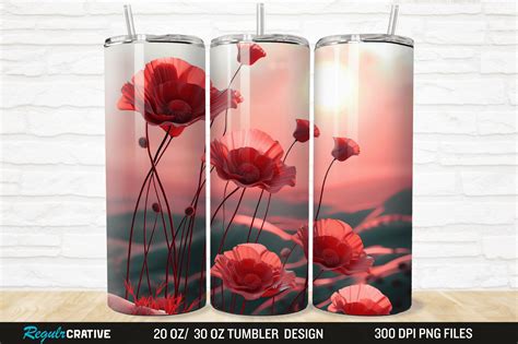 3D Red Poppies Flower Sunse Tumbler Wrap Graphic By Regulrcrative