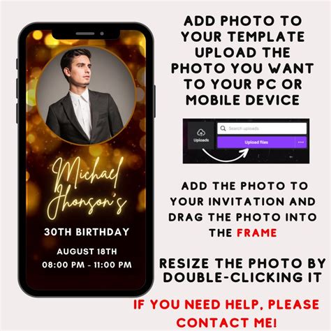 Editable Gold Birthday Party Invitation With Photo Animated Digital