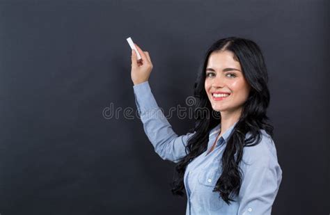 Woman Holding A Chalk Stock Photo Image Of Drawing