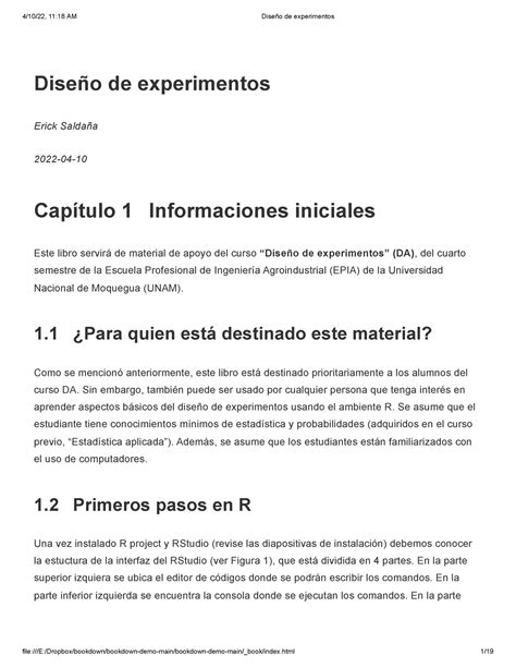 Capítulo 1 Informaciones iniciales Diseño de experimentos Erick